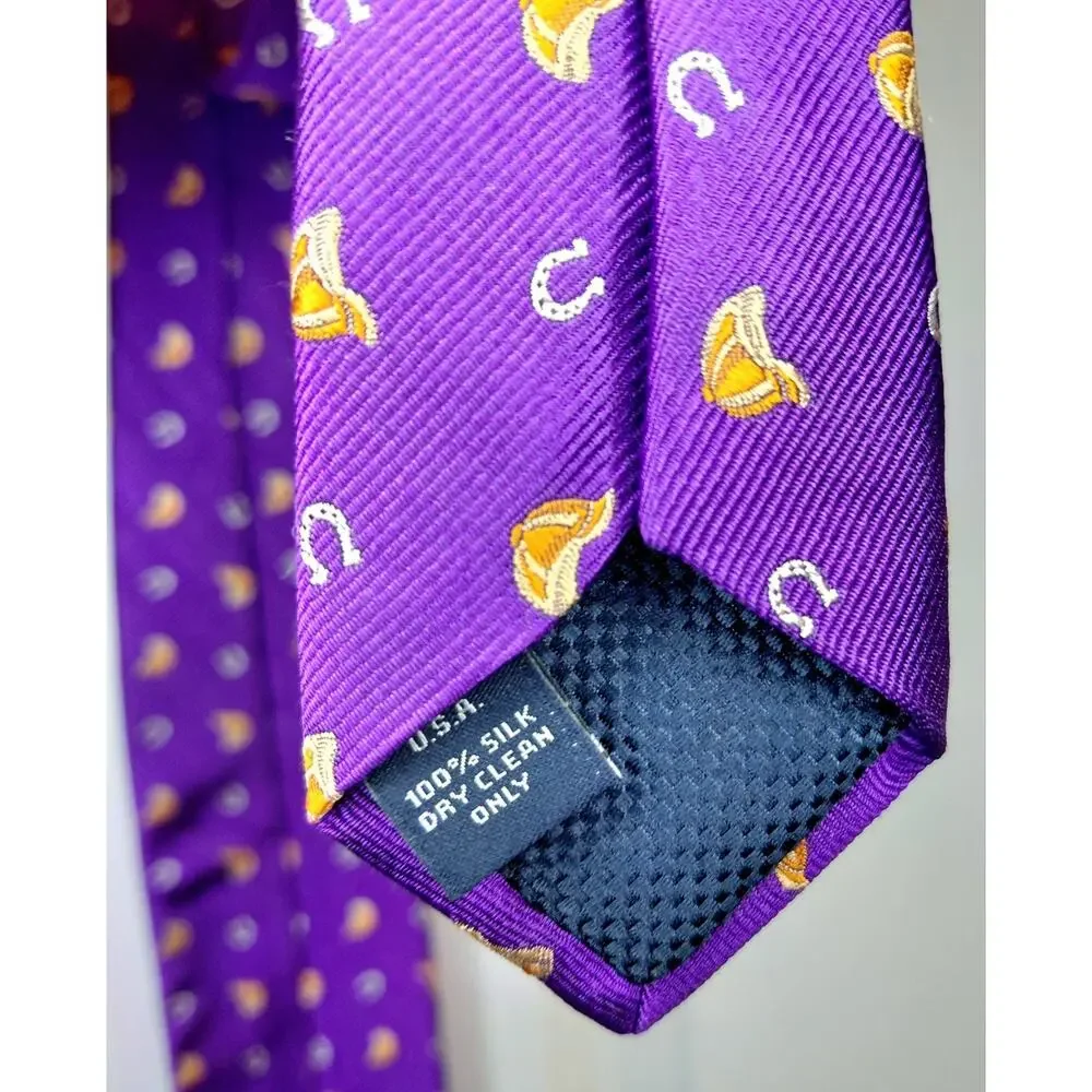 NWT Cremieux Handmade 100% Silk Tie Purple Equestrian Horseshoes Jockey Helmets